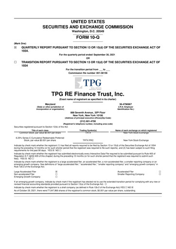 Thumbnail TPG Real Estate Finance Trust
 10-Q Quarterly Report FY 