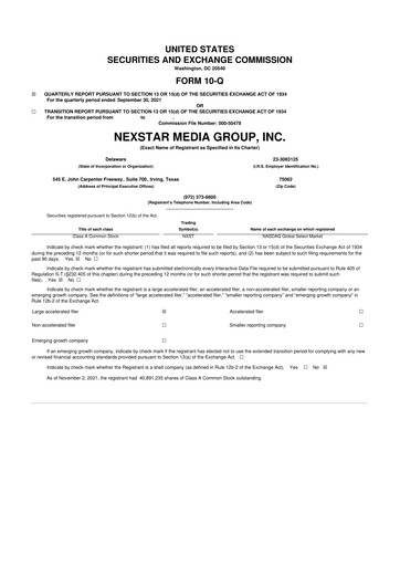 Thumbnail Nexstar Media Group
 10-Q Quarterly Report FY2021 
