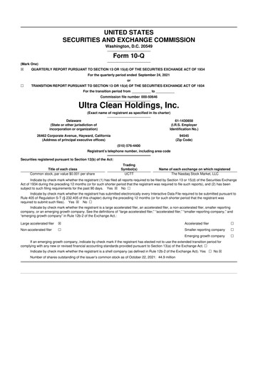 Vorschaubild UCT (Ultra Clean Holdings) 10-Q Quartalsbericht  