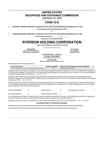 Thumbnail Ryerson 10-Q Quarterly Report FY 