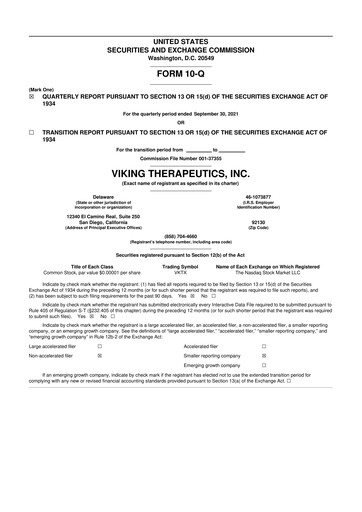 Vorschaubild Viking Therapeutics
 10-Q Quartalsbericht 2021 