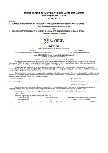 Thumbnail Ovintiv 10-Q Quarterly Report FY2021 