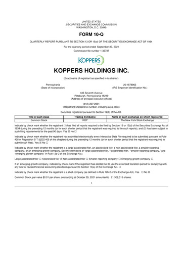 Vorschaubild Koppers Holdings 10-Q Quartalsbericht 2021 
