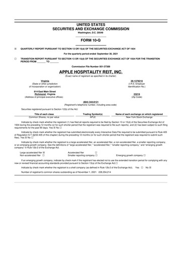 Vorschaubild Apple Hospitality REIT
 10-Q Quartalsbericht 2021 