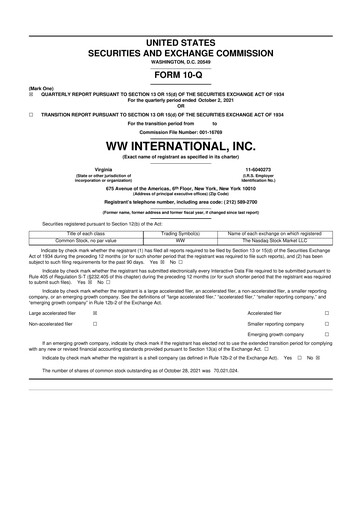 Thumbnail Weight Watchers 10-Q Quarterly Report FY2021 