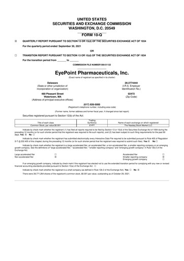 Thumbnail EyePoint Pharmaceuticals
 10-Q Quarterly Report FY 