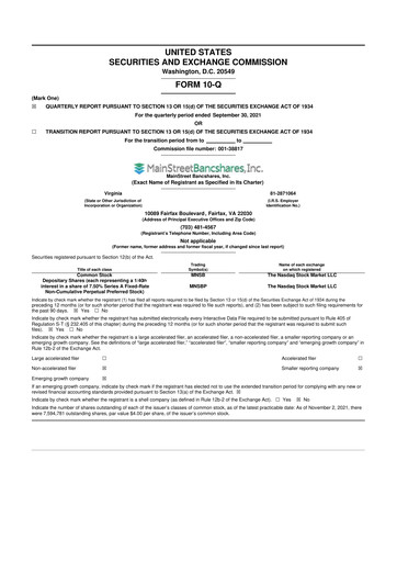 Thumbnail MainStreet Bancshares 10-Q Quarterly Report FY2021 