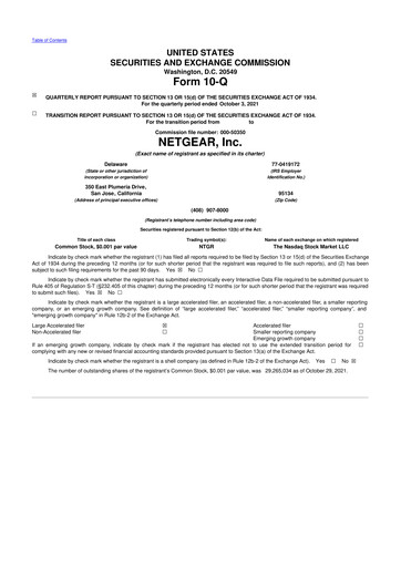 Thumbnail NETGEAR 10-Q Quarterly Report FY 