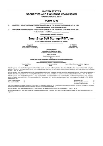 Thumbnail SmartStop Self Storage REIT 10-Q Quarterly Report FY2021 