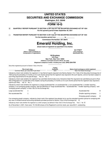 Thumbnail Emerald Holding 10-Q Quarterly Report FY2021 