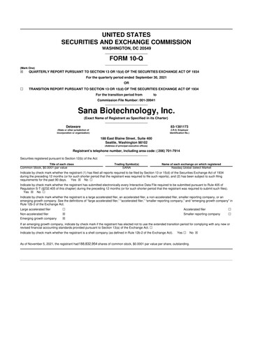 Thumbnail Sana Biotechnology 10-Q Quarterly Report FY 