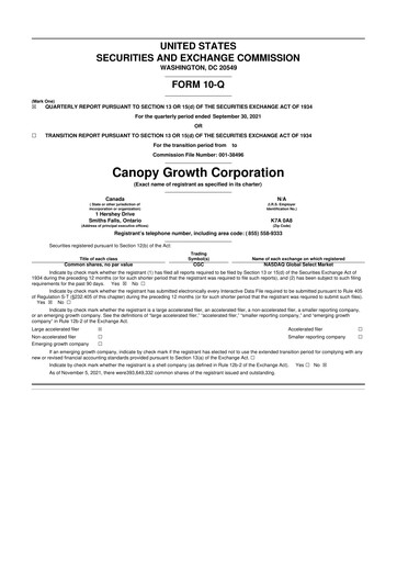 Thumbnail Canopy Growth 10-Q Quarterly Report FY2022 
