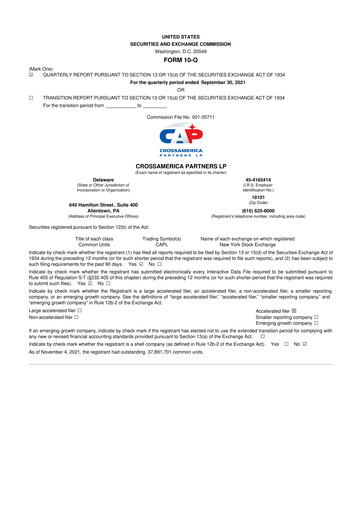 Miniature CrossAmerica Partners 10-Q Rapport trimestriel 2021 