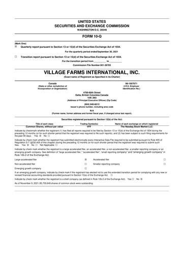 Vorschaubild Village Farms International 10-Q Quartalsbericht 2021 