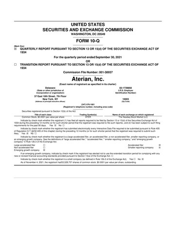 Miniature Aterian 10-Q Rapport trimestriel 2021 