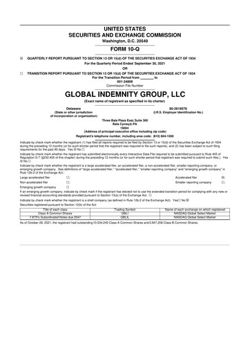 Thumbnail Global Indemnity 10-Q Quarterly Report FY2021 