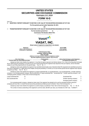 Thumbnail ViaSat 10-Q Quarterly Report FY 