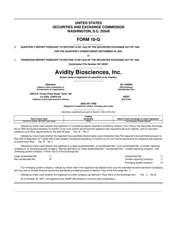 Thumbnail Avidity Biosciences 10-Q Quarterly Report FY2021 