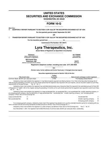 Thumbnail Lyra Therapeutics 10-Q Quarterly Report FY 
