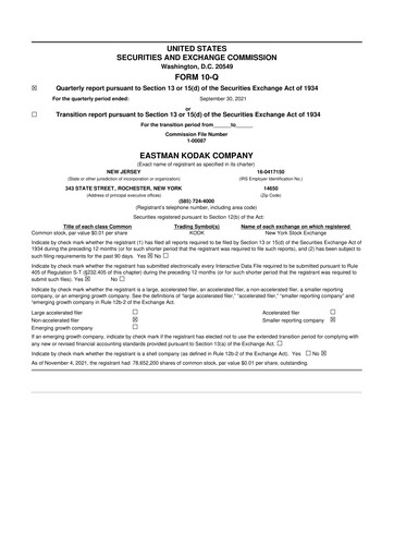 Thumbnail Eastman Kodak Company 10-Q Quarterly Report FY2021 