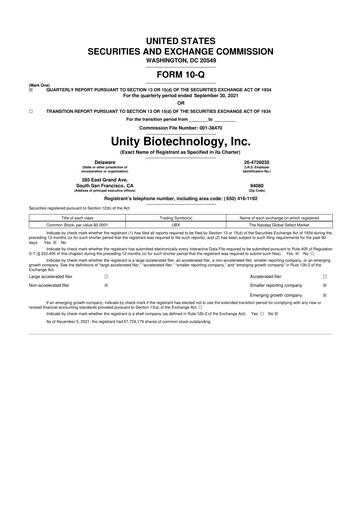 Vorschaubild Unity Biotechnology
 10-Q Quartalsbericht 2021 