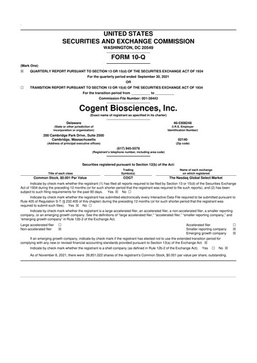 Thumbnail Cogent Biosciences 10-Q Quarterly Report FY2021 