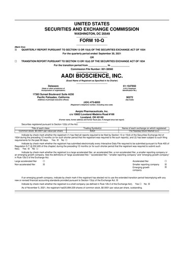 Miniature Aadi Bioscience 10-Q Rapport trimestriel 2021 
