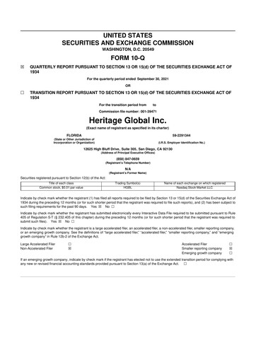 Thumbnail Heritage Global 10-Q Quarterly Report FY2021 