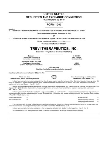 Thumbnail Trevi Therapeutics 10-Q Quarterly Report FY 