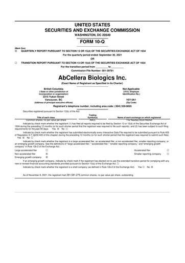 Thumbnail AbCellera
 10-Q Quarterly Report FY 