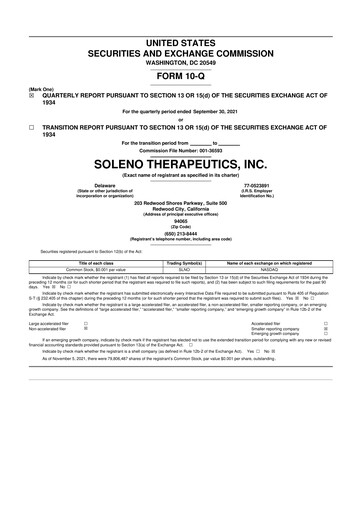 Miniature Soleno Therapeutics 10-Q Rapport trimestriel 2021 