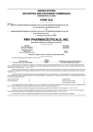 Vorschaubild PMV Pharmaceuticals 10-Q Quartalsbericht  
