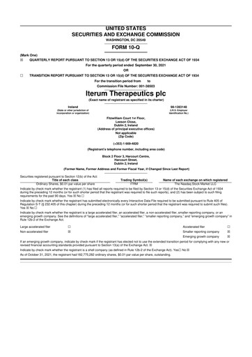 Miniature Iterum Therapeutics 10-Q Rapport trimestriel 2021 