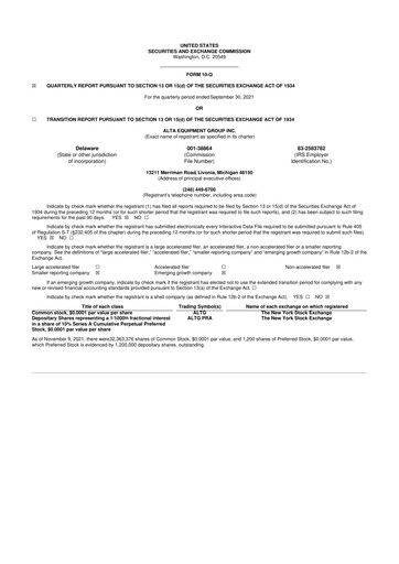 Thumbnail Alta Equipment Group 10-Q Quarterly Report FY2021 