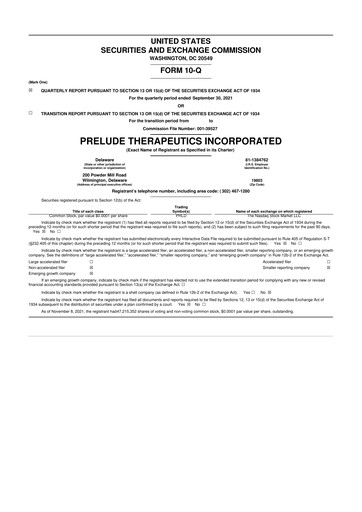 Miniature Prelude Therapeutics 10-Q Rapport trimestriel 2021 