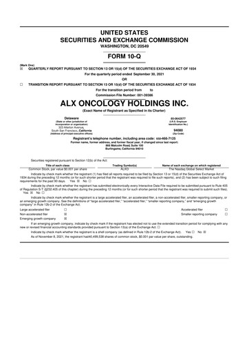 Vorschaubild ALX Oncology 10-Q Quartalsbericht  