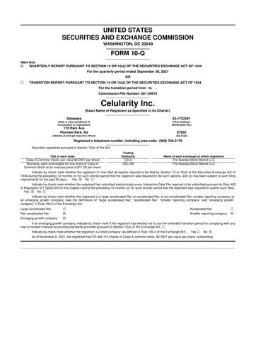 Miniature Celularity 10-Q Rapport trimestriel  