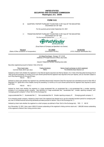 Vorschaubild Pathfinder Bancorp 10-Q Quartalsbericht 2021 