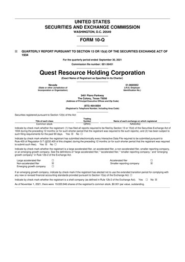 Thumbnail Quest Resource Holding 10-Q Quarterly Report FY 