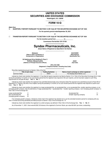 Thumbnail Syndax Pharmaceuticals 10-Q Quarterly Report FY 