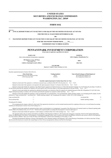 Thumbnail PennantPark Investment 10-K Annual Report 