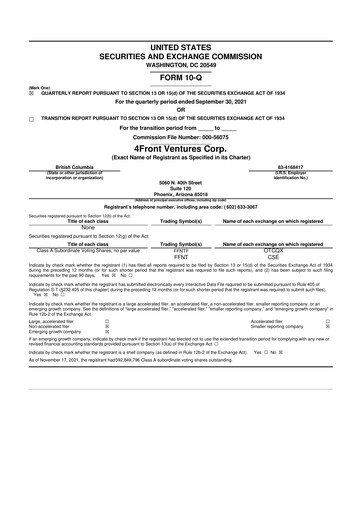 Miniature 4Front Ventures 10-Q Rapport trimestriel 2021 