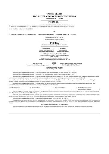 Thumbnail PTC 10-K Annual Report 2021