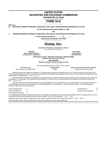 Vorschaubild Ooma 10-Q Quartalsbericht  