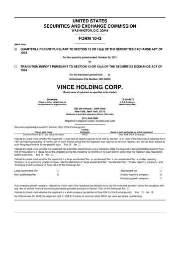 Thumbnail Vince Holding 10-Q Quarterly Report FY2021 