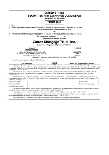 Miniature Claros Mortgage Trust 10-Q Rapport trimestriel 2021 