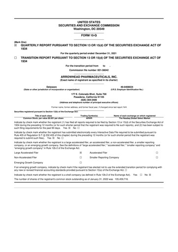 Thumbnail Arrowhead Pharmaceuticals
 10-Q Quarterly Report FY 