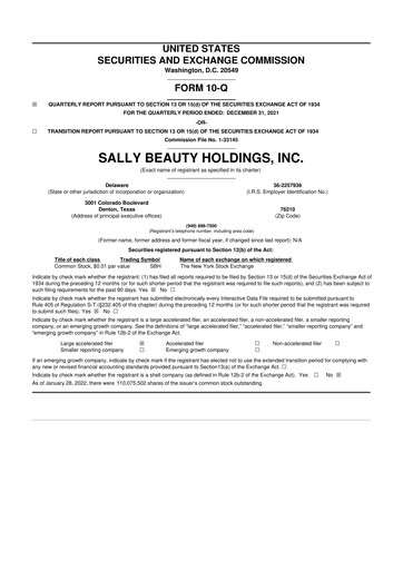 Thumbnail Sally Beauty Holdings 10-Q Quarterly Report FY2022 