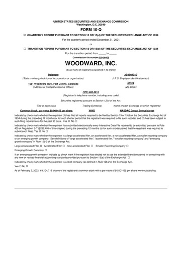 Thumbnail Woodward 10-Q Quarterly Report FY 