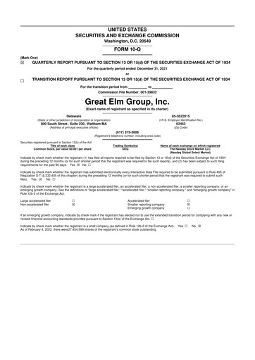 Thumbnail Great Elm Group 10-Q Quarterly Report FY2022 